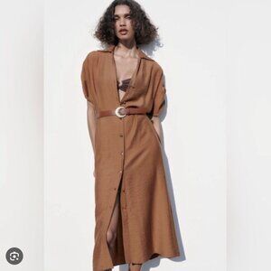 Brown Zara shirt dress with belt